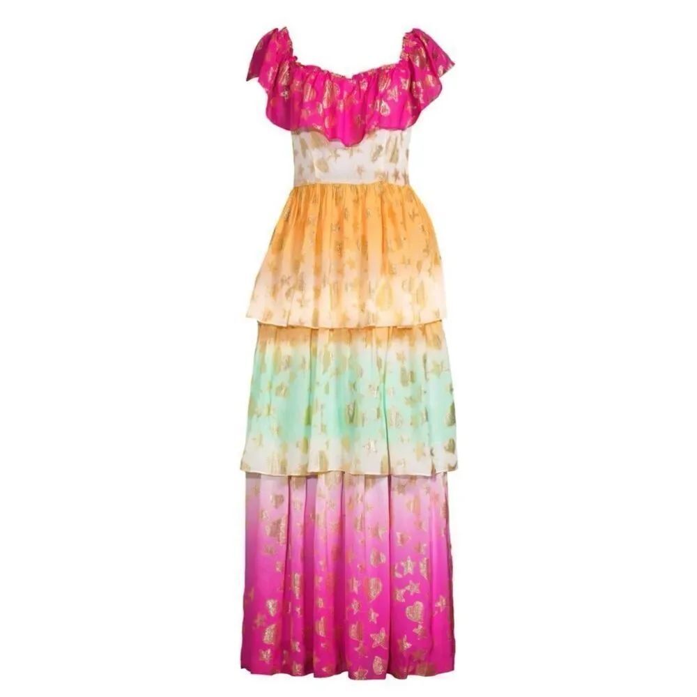 LOVESHACKFANCY Ombré Tiered Maxi Dress in Surfer Fushia Light NWT Size 0